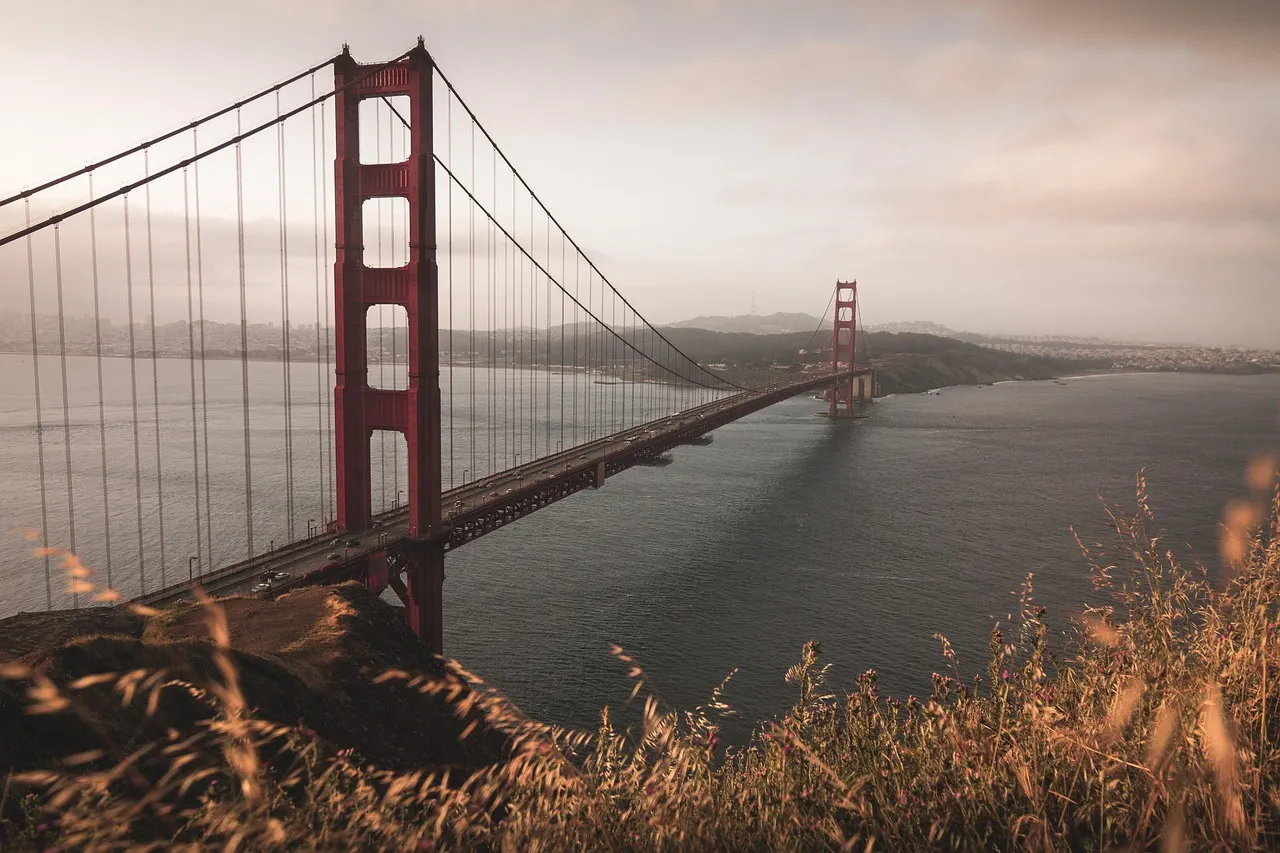 De rode Golden Gate Bridge boven de baai van San Francisco